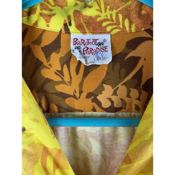 Vtg Barefoot In Paradise Mns L Hawaii Bright SS Shirt Button Up Dagger Collar - Picture 2 of 7